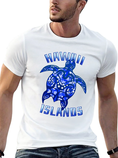 Hawaii Islands Turtle Graphic T-Shirt - Black
