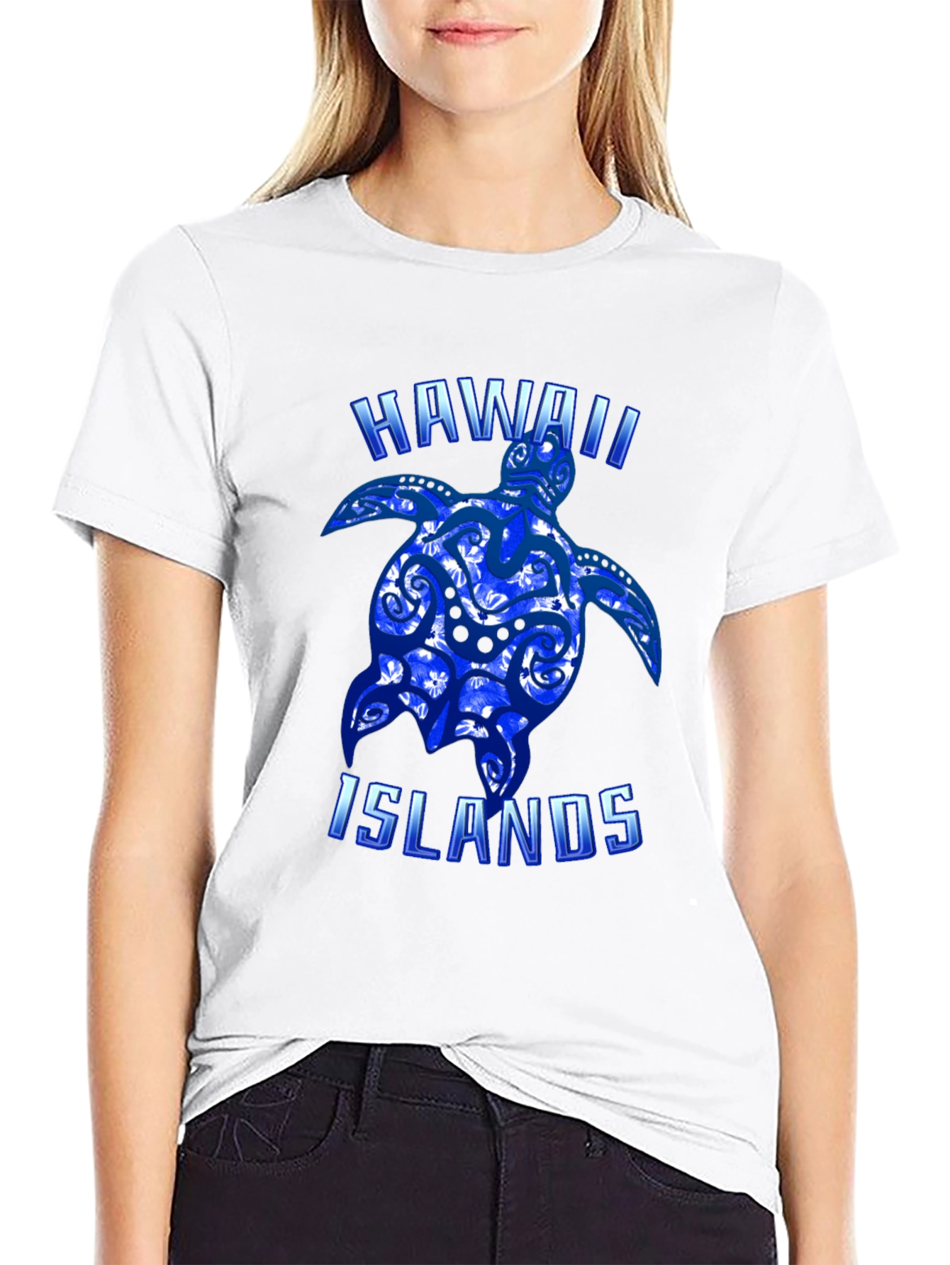 Hawaii Islands Turtle Graphic T-Shirt - Black