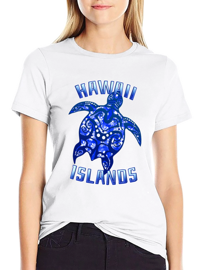 Hawaii Islands Turtle Graphic T-Shirt - Black
