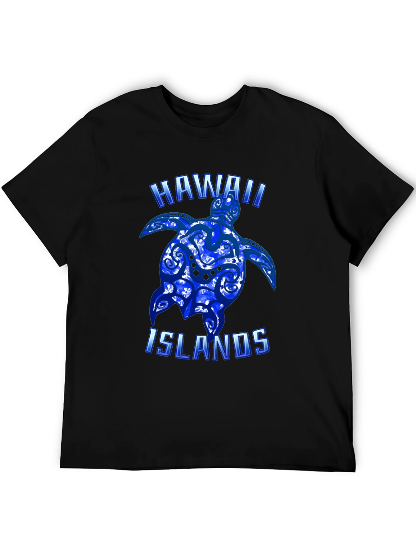 Hawaii Islands Turtle Graphic T-Shirt - Black