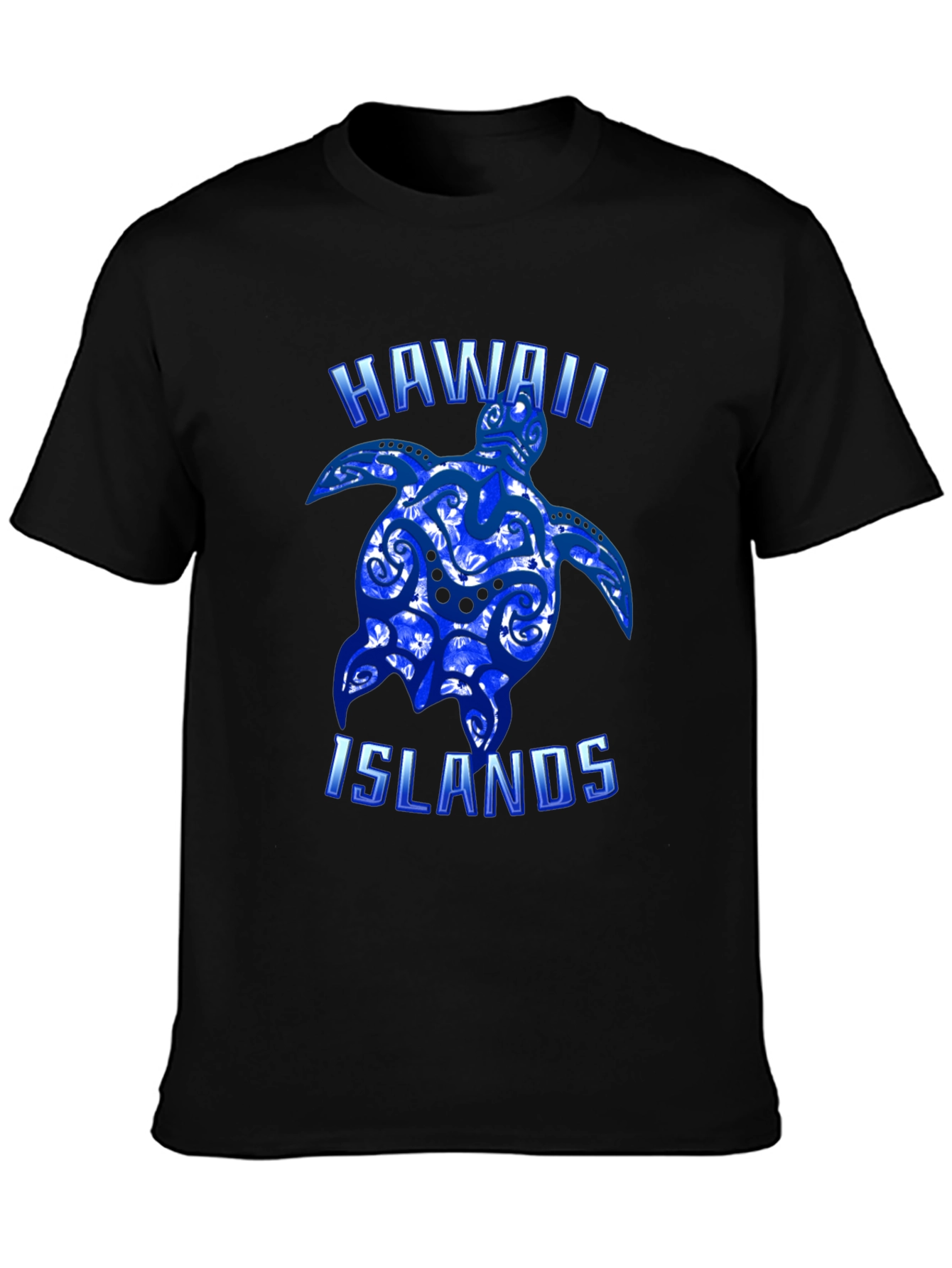 Hawaii Islands Turtle Graphic T-Shirt - Black