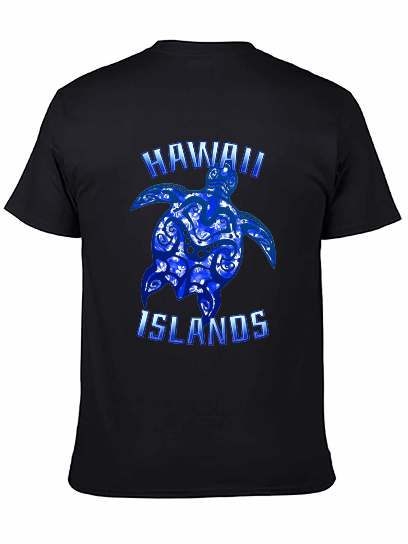 Hawaii Islands Turtle Graphic T-Shirt - Black
