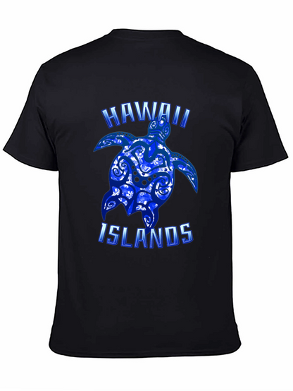Hawaii Islands Turtle Graphic T-Shirt - Black