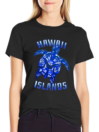 Hawaii Islands Turtle Graphic T-Shirt - Black