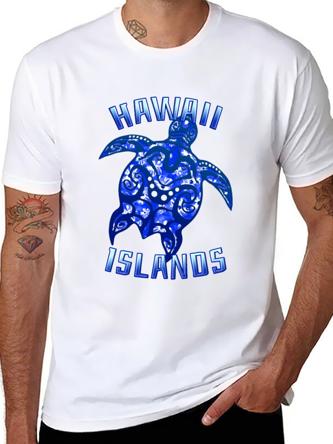 Hawaii Islands Turtle Graphic T-Shirt - Black