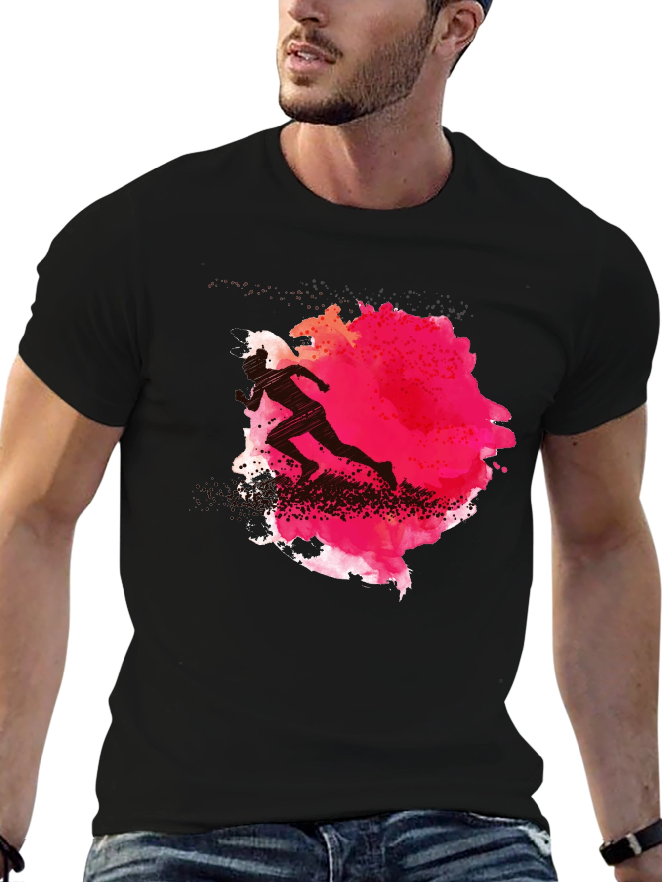 Runner Silhouette Graphic Tee - Black Cotton Blend