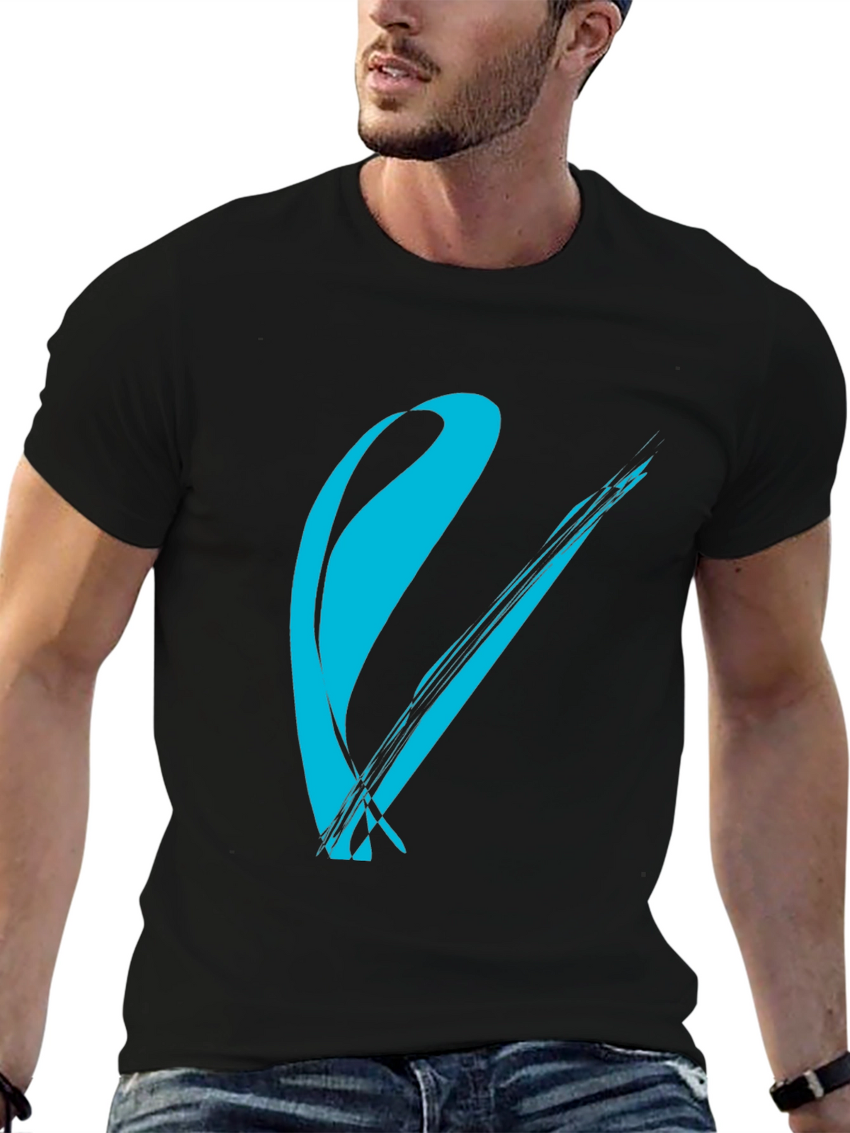 Modern Brush Stroke Graphic Tee - Black