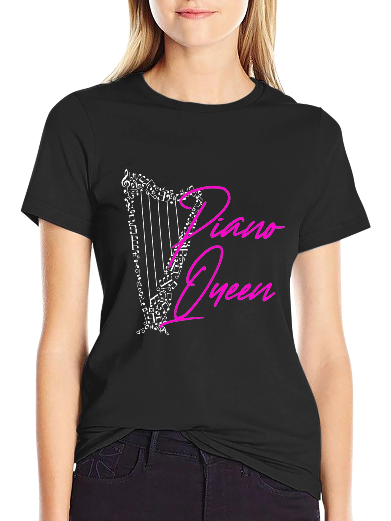 Piano Queen Harp Music Notes Graphic T-Shirt