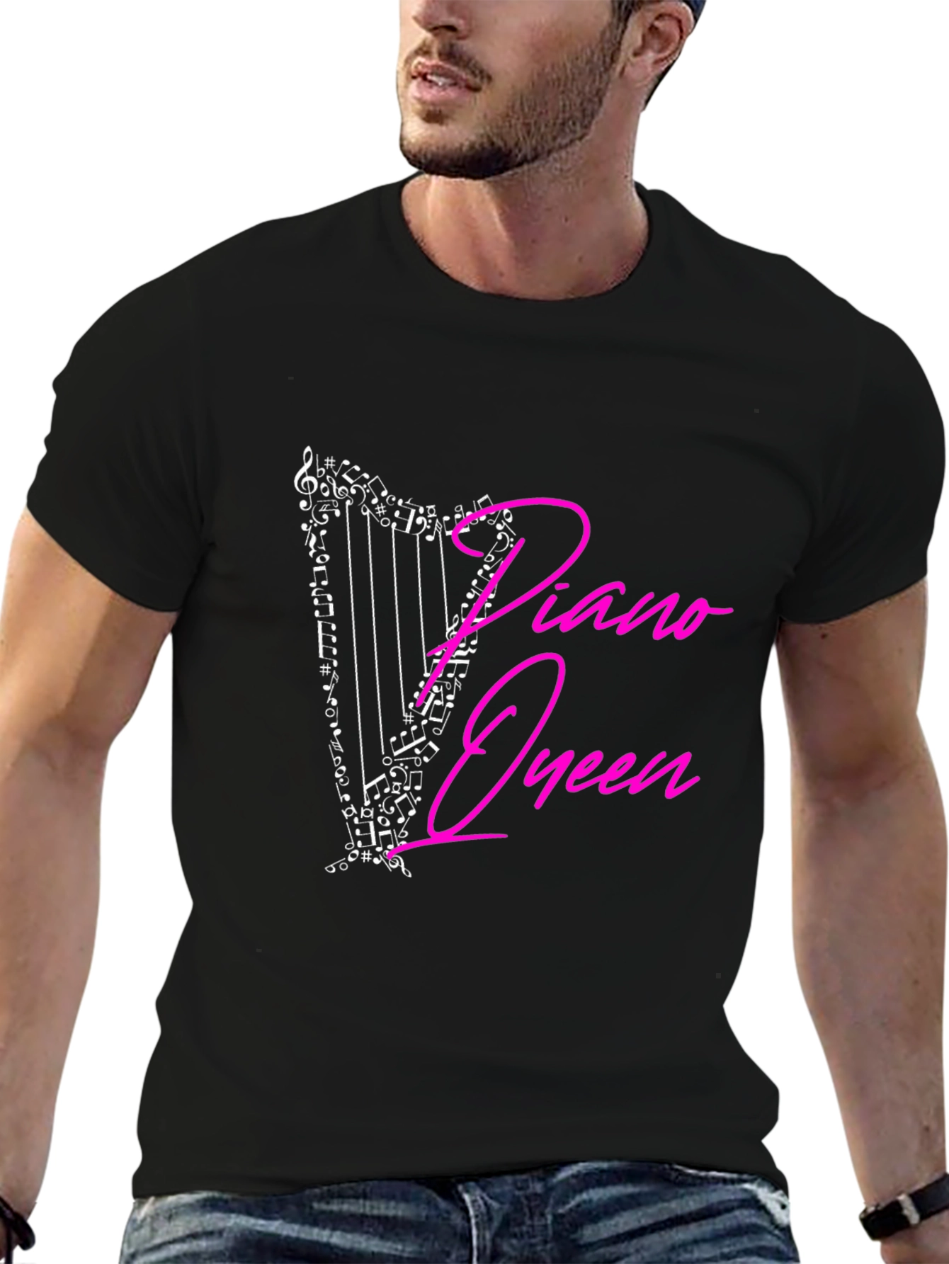 Piano Queen Harp Music Notes Graphic T-Shirt