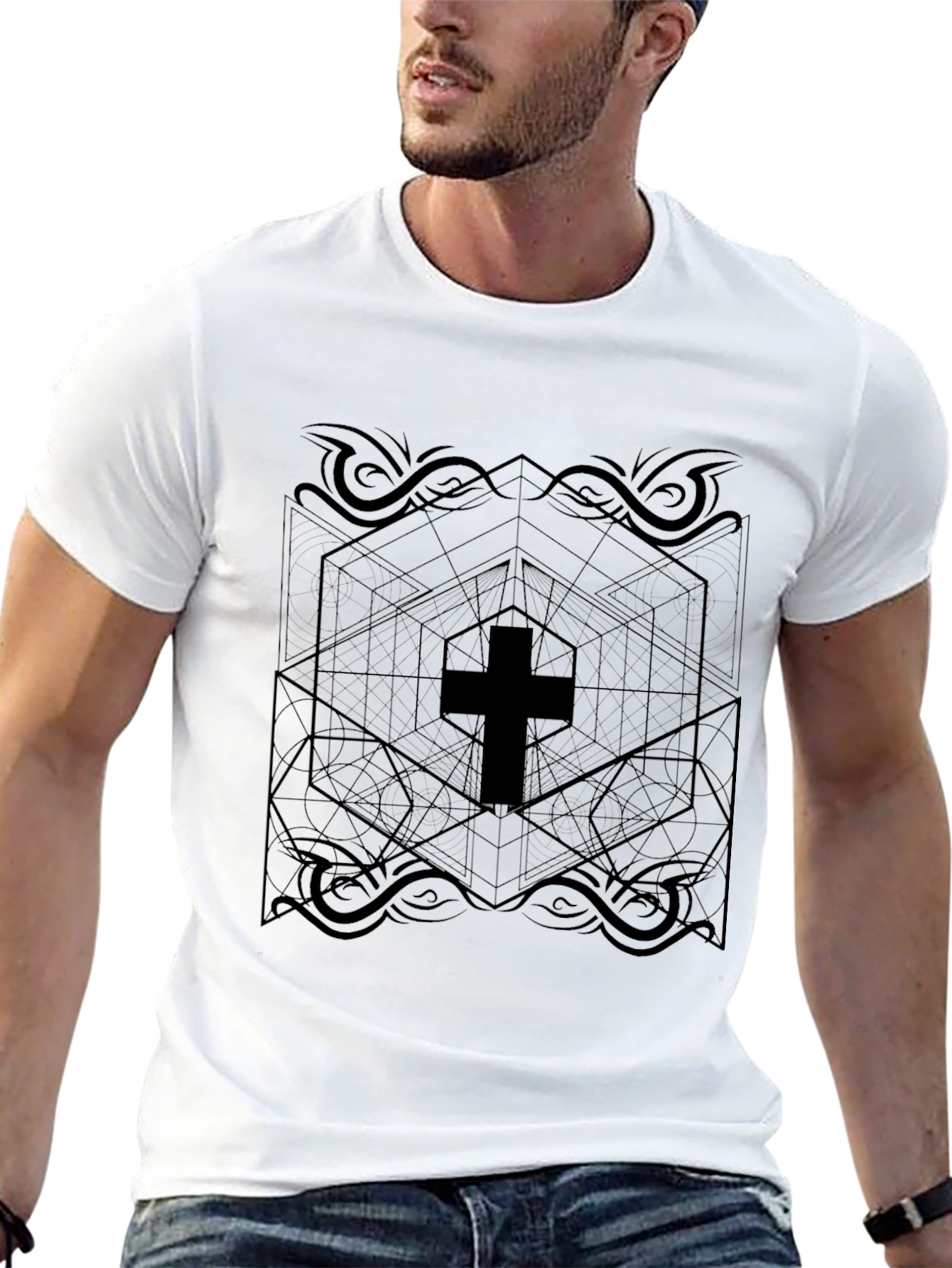Geometric Cross Graphic T-Shirt