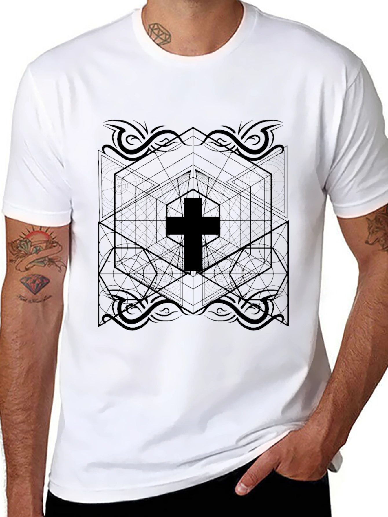 Geometric Cross Graphic T-Shirt