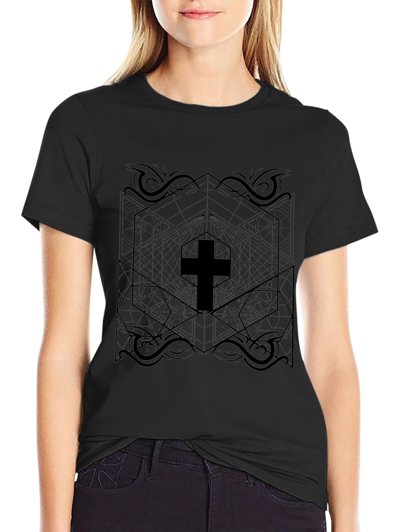 Geometric Cross Graphic T-Shirt