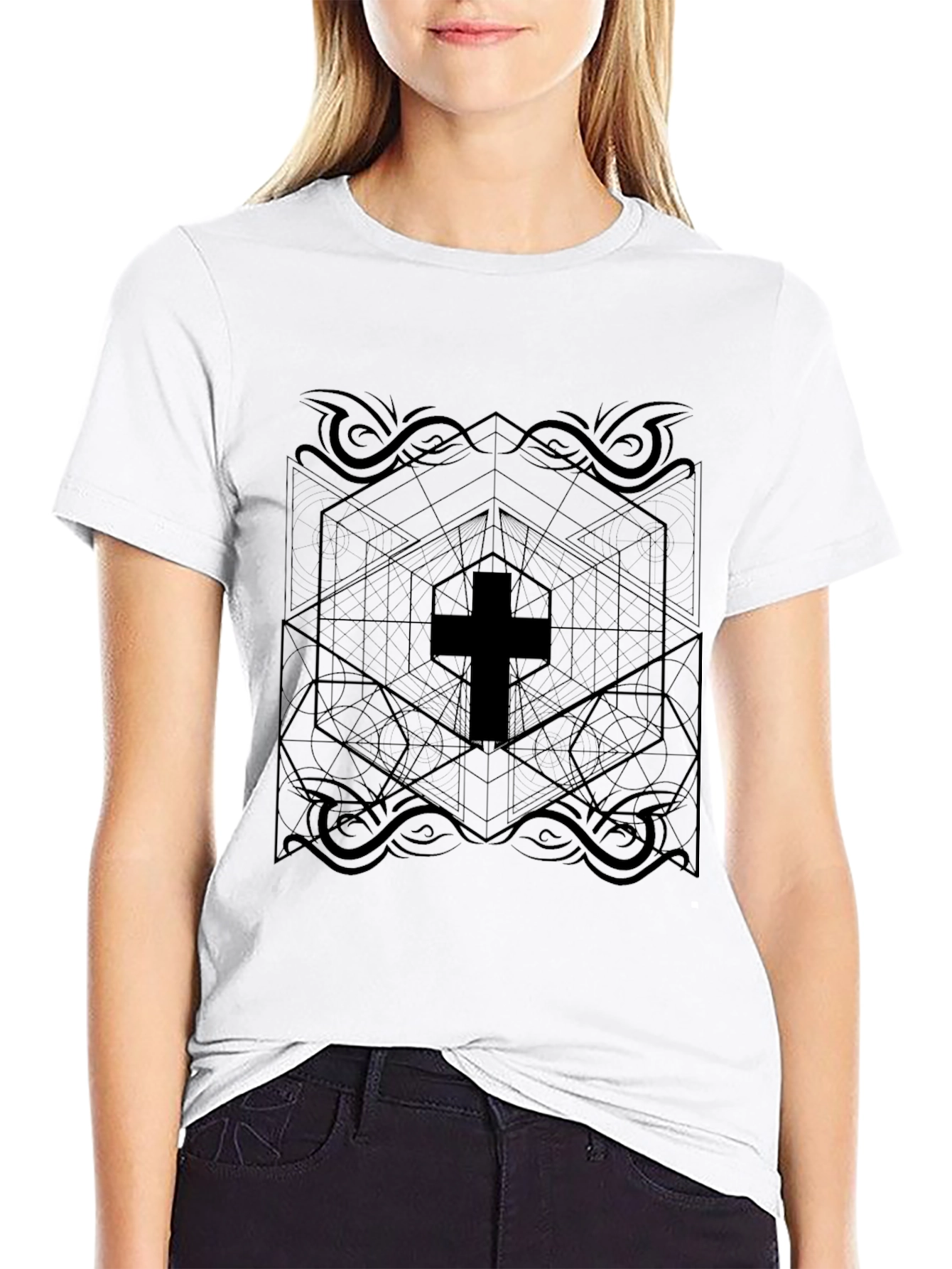 Geometric Cross Graphic T-Shirt