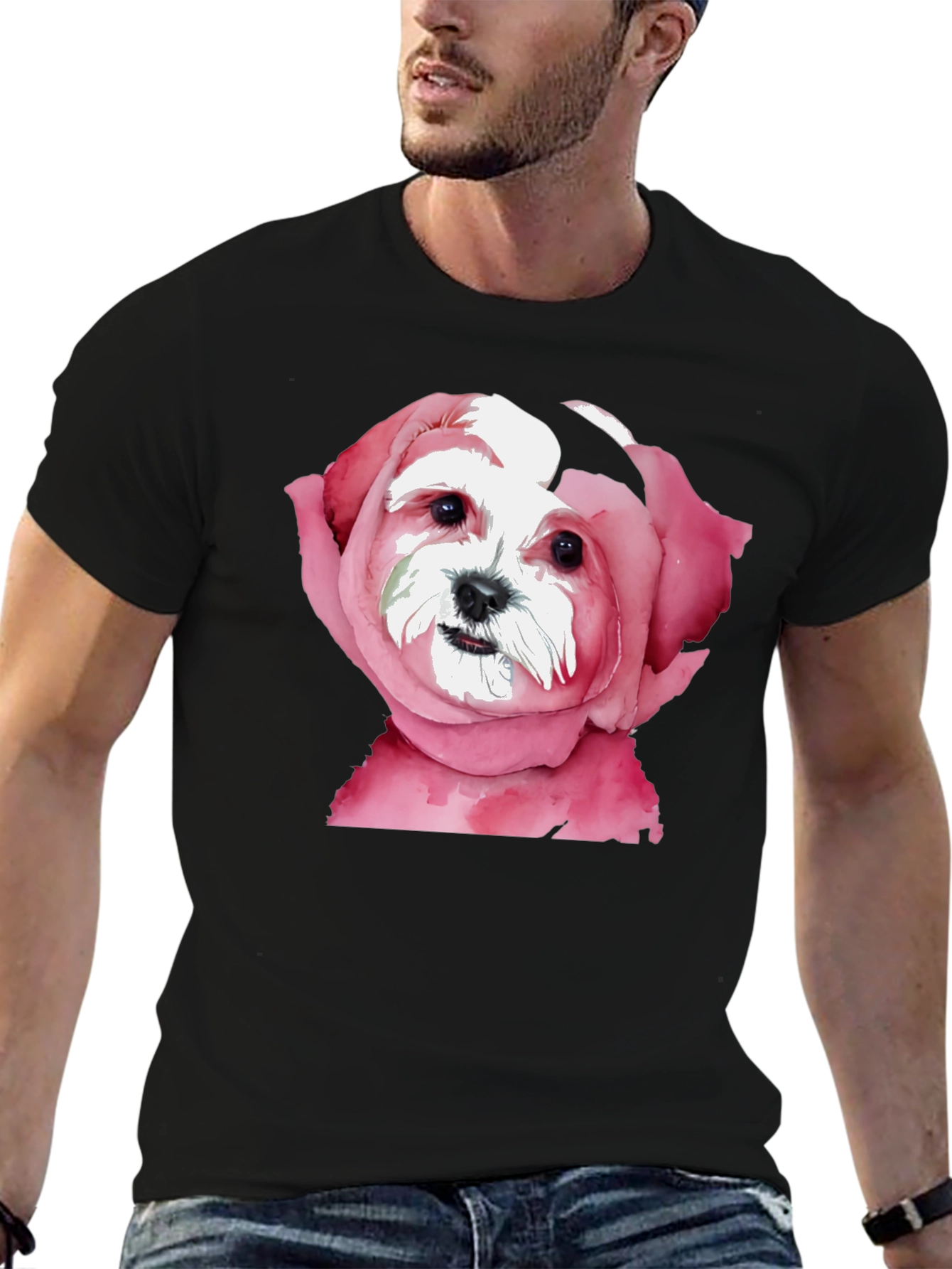 Dog in Rose T-Shirt: Unique Floral Puppy Tee