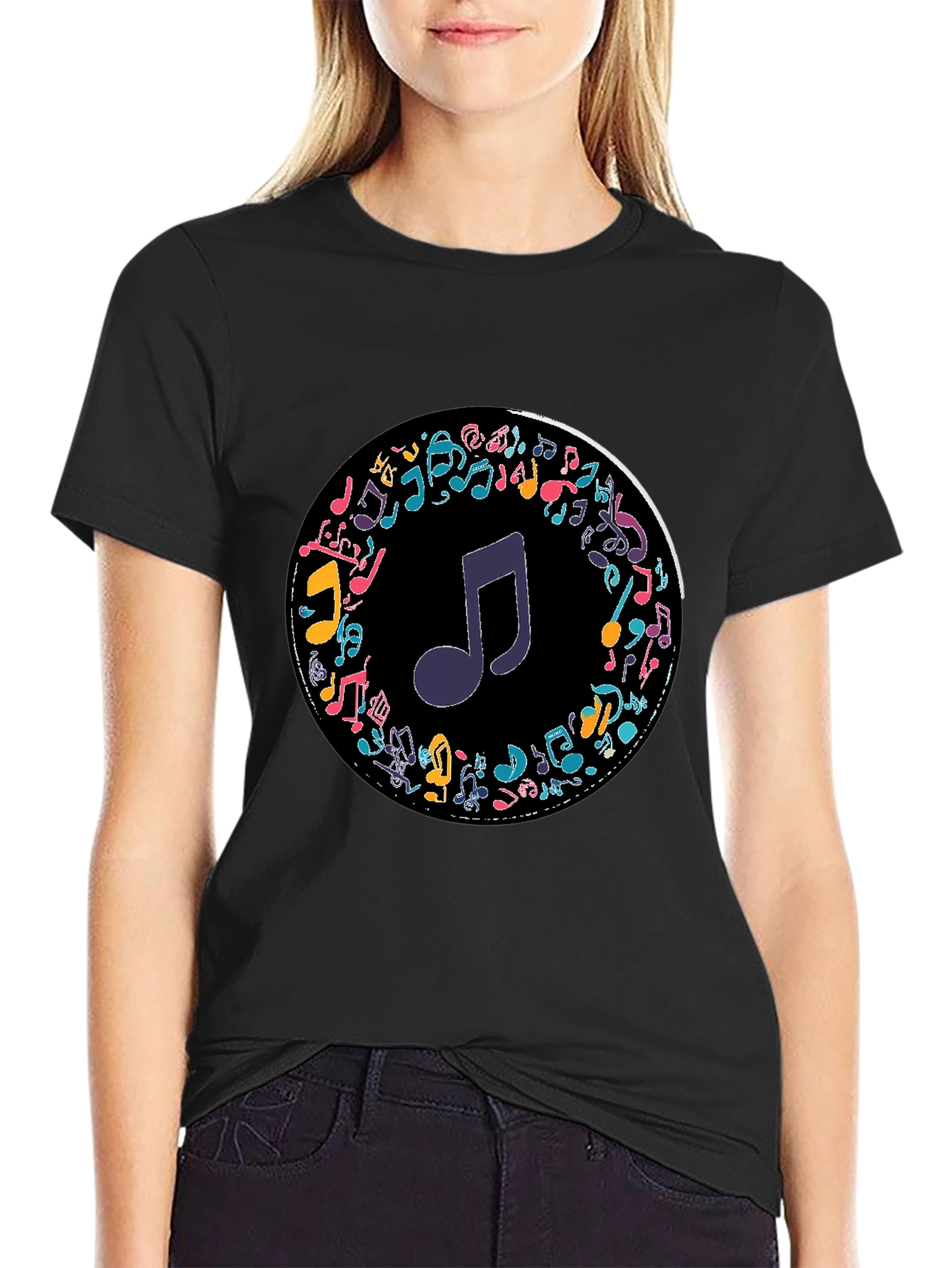 Musical Notes T-Shirt - Stylish Crew Neck Tee