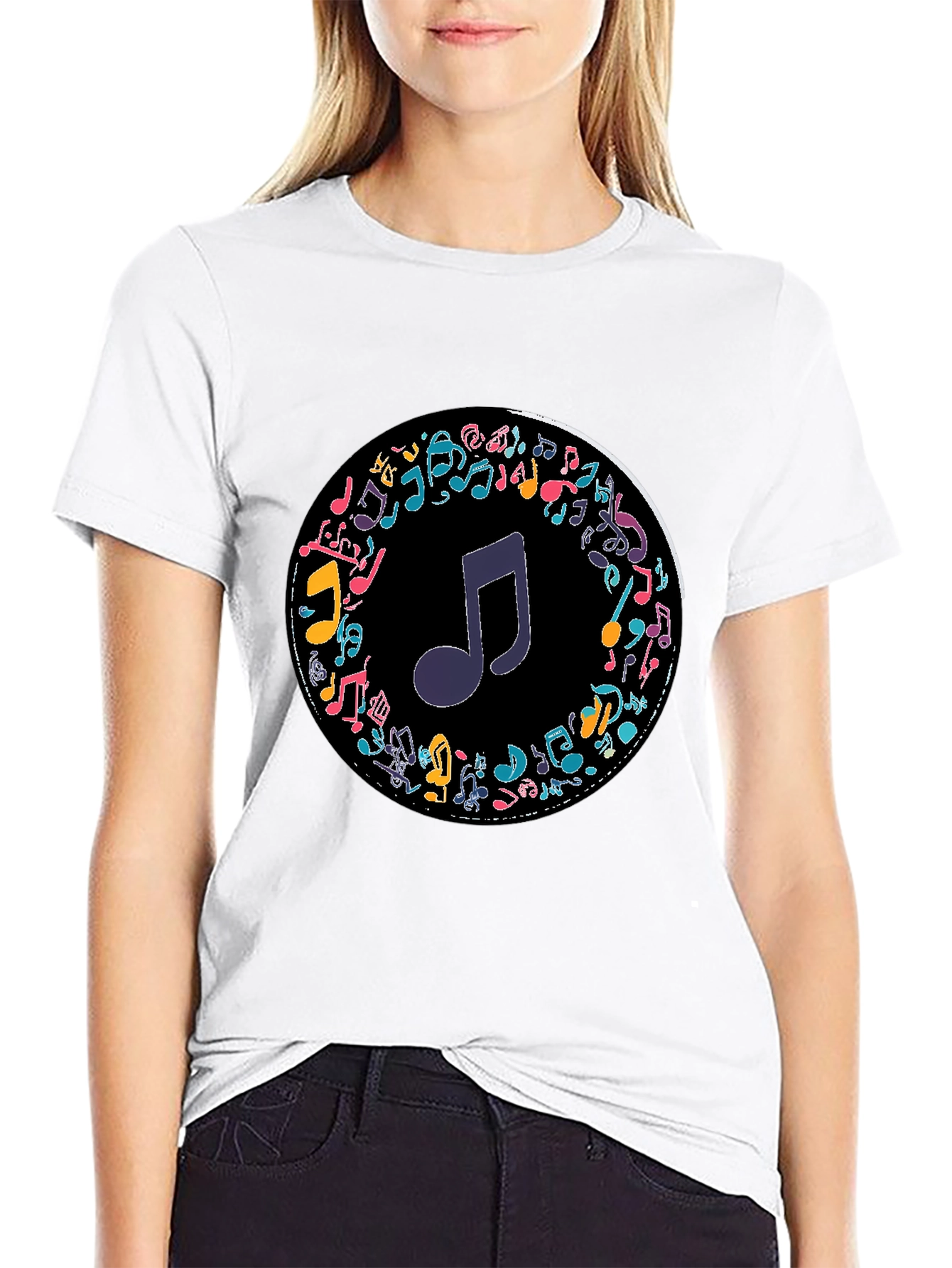 Musical Notes T-Shirt - Stylish Crew Neck Tee