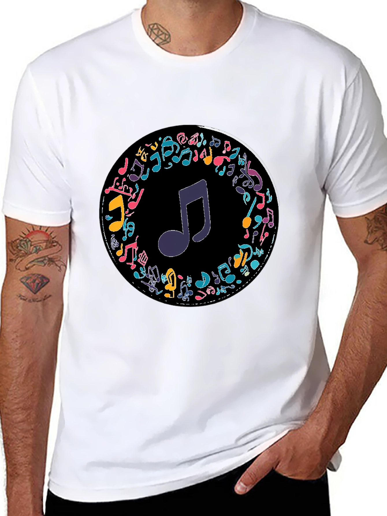 Musical Notes T-Shirt - Stylish Crew Neck Tee