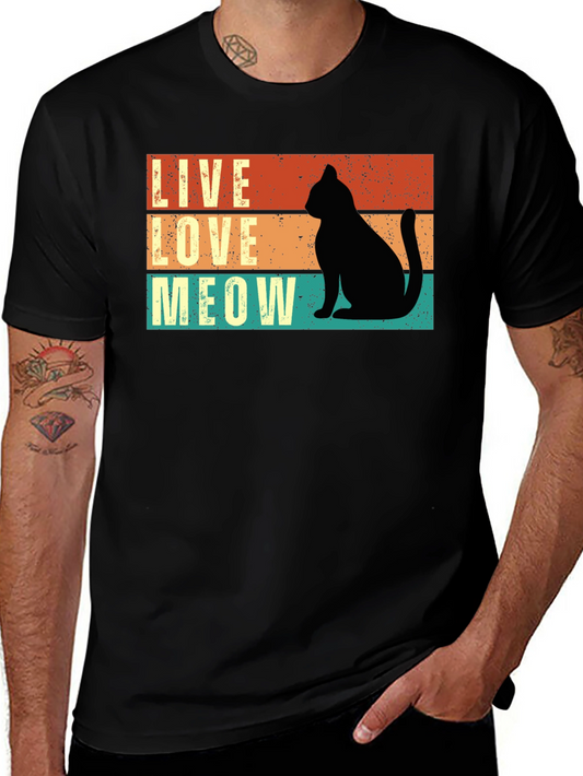 Live Love Meow Cat Silhouette Graphic Tee