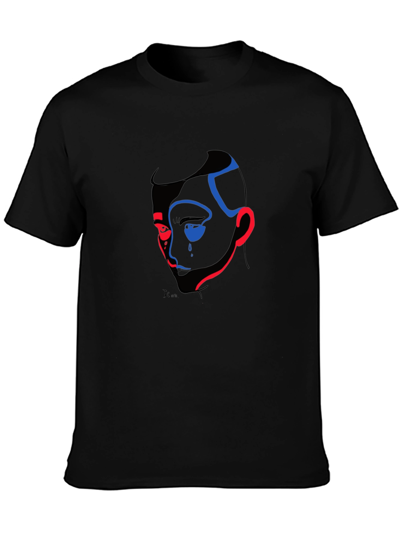 Abstract Face Graphic Print Black T-Shirt
