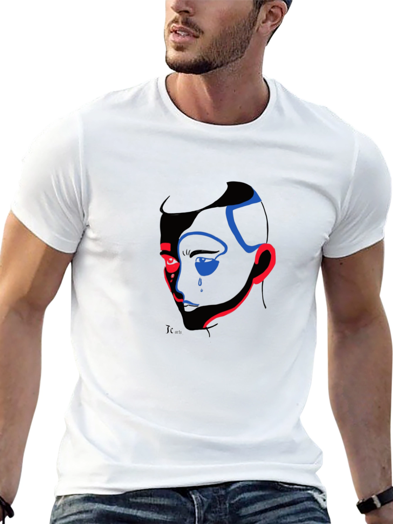 Abstract Face Graphic Print Black T-Shirt