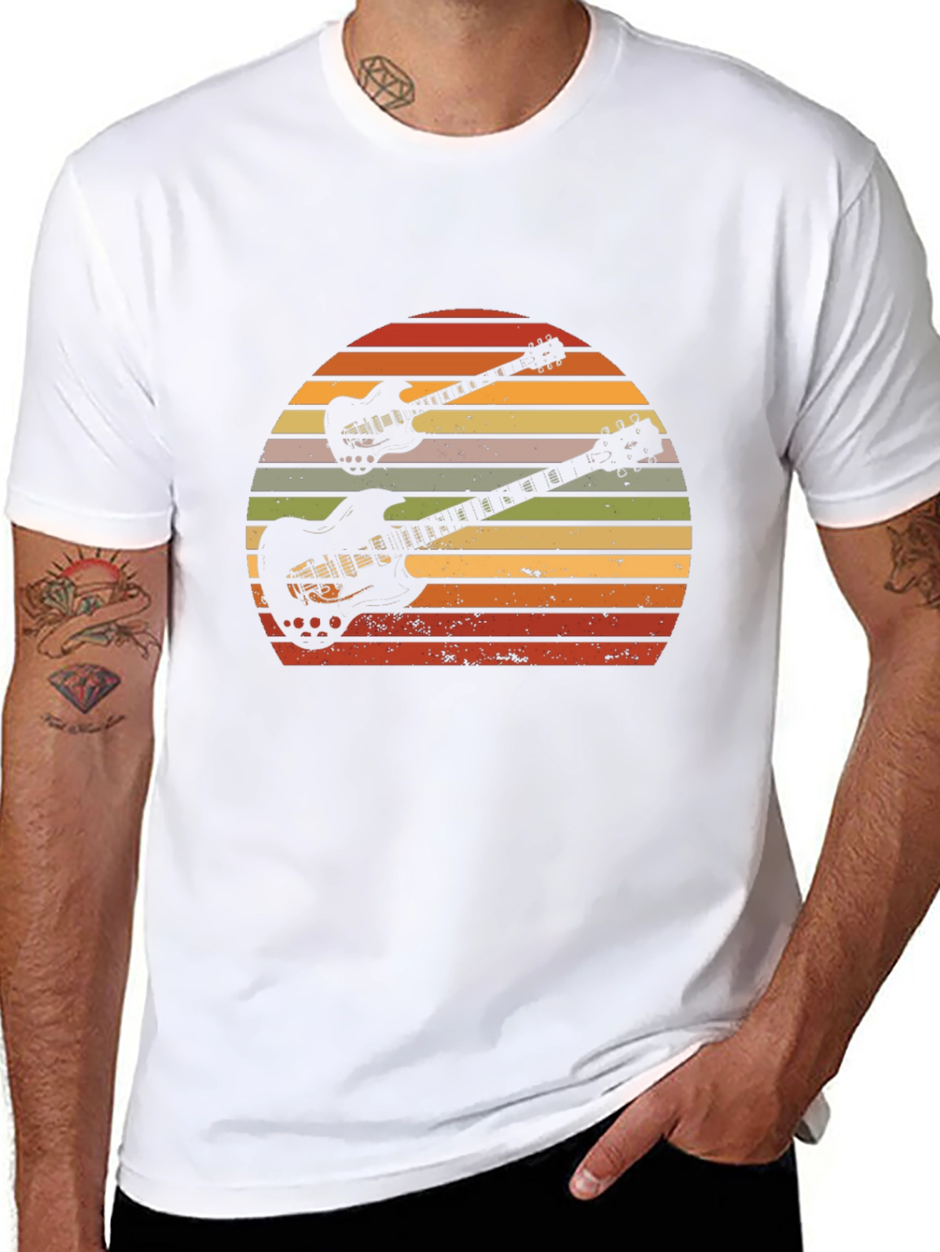 Retro Guitar Sunset Graphic T-Shirt