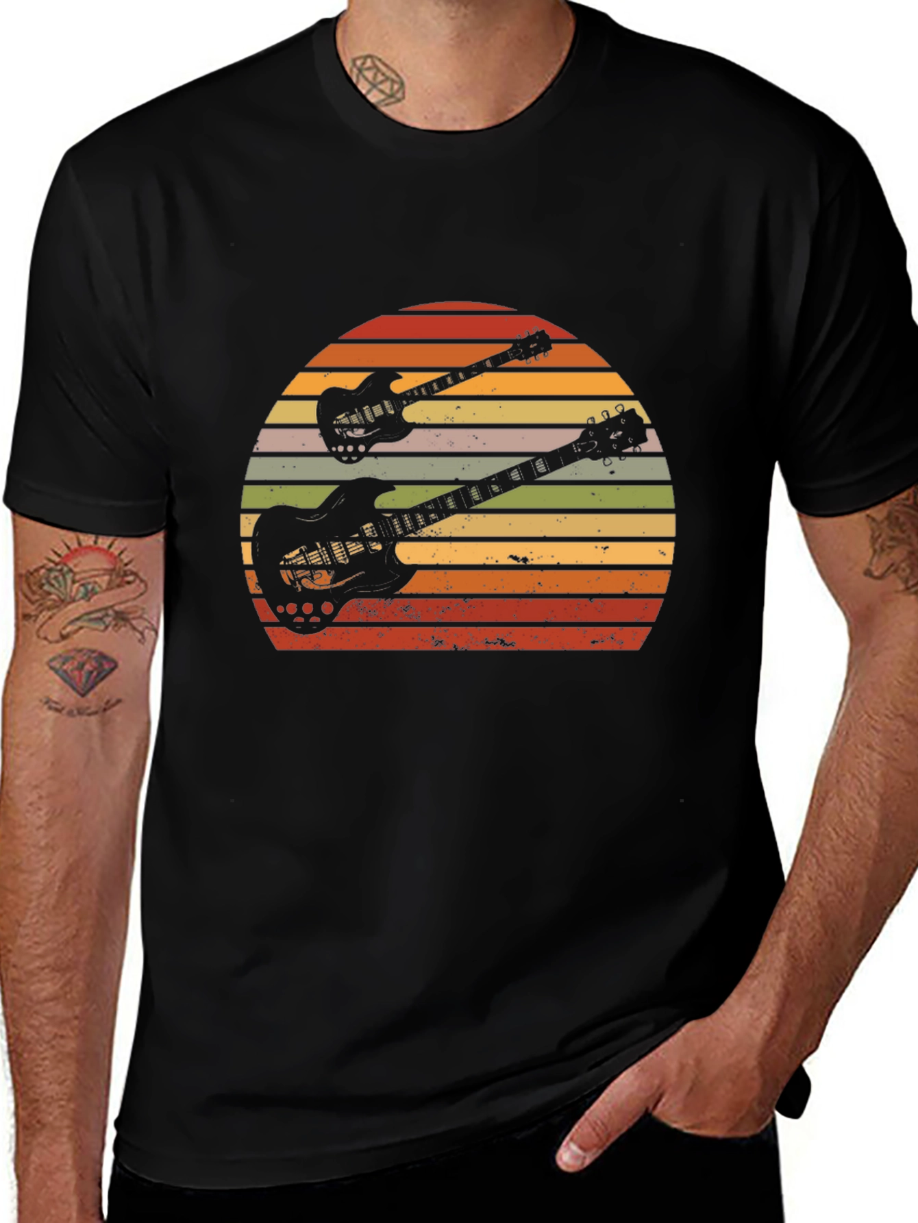 Retro Guitar Sunset Graphic T-Shirt
