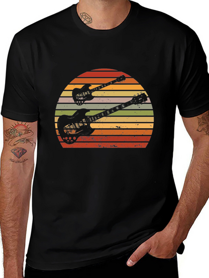 Retro Guitar Sunset Graphic T-Shirt