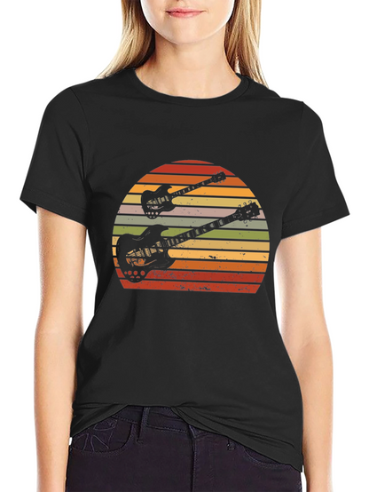 Retro Guitar Sunset Graphic T-Shirt