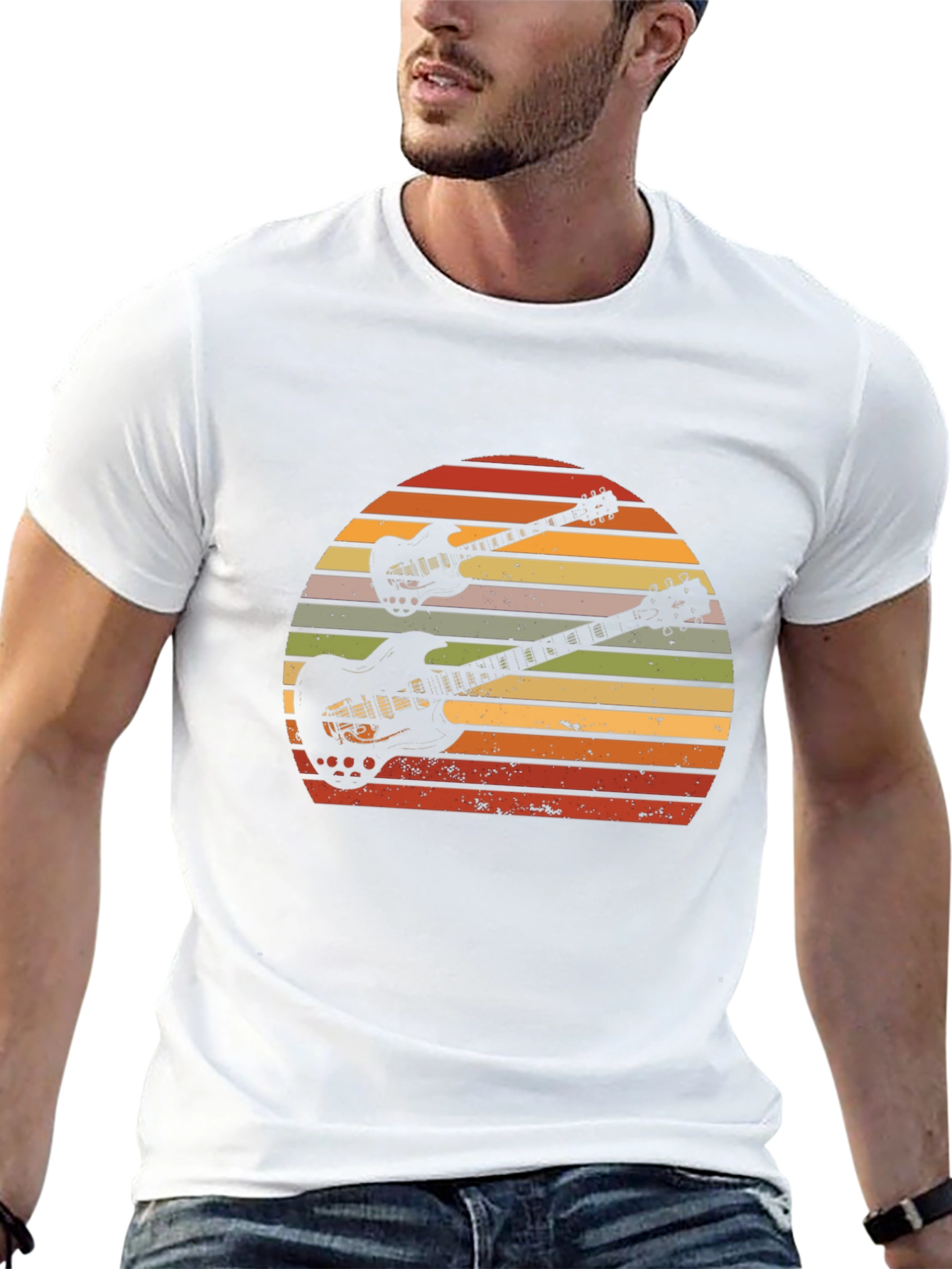 Retro Guitar Sunset Graphic T-Shirt