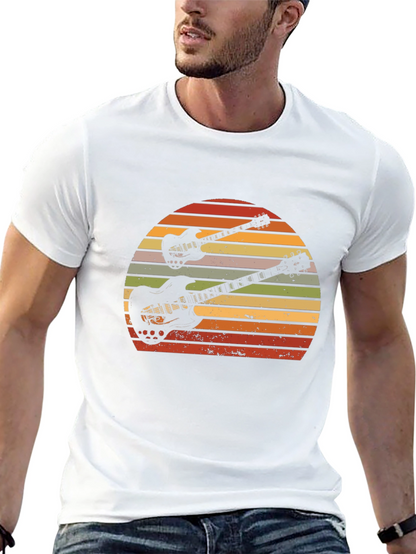 Retro Guitar Sunset Graphic T-Shirt