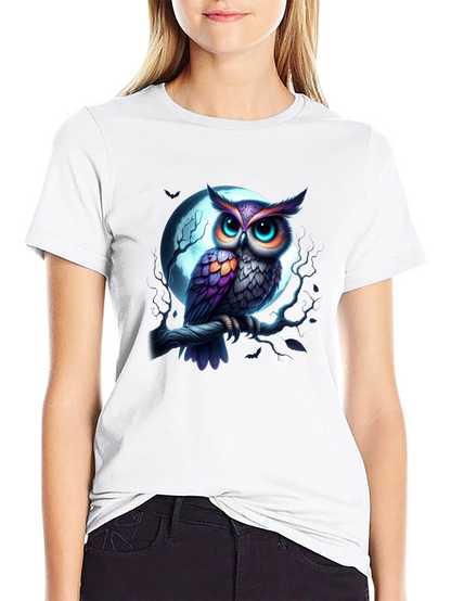 Owl and Moon Graphic Tee - Black Casual Shirt
