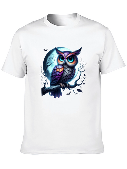 Owl and Moon Graphic Tee - Black Casual Shirt