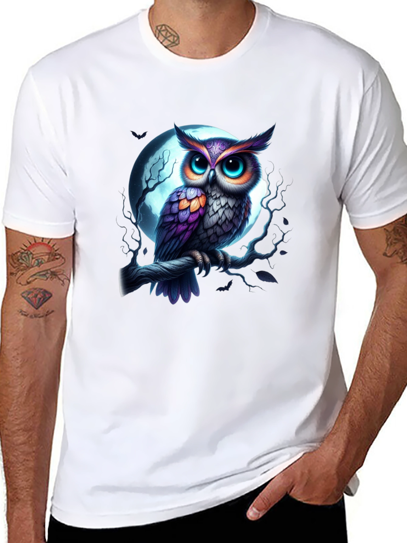 Owl and Moon Graphic Tee - Black Casual Shirt