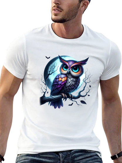 Owl and Moon Graphic Tee - Black Casual Shirt