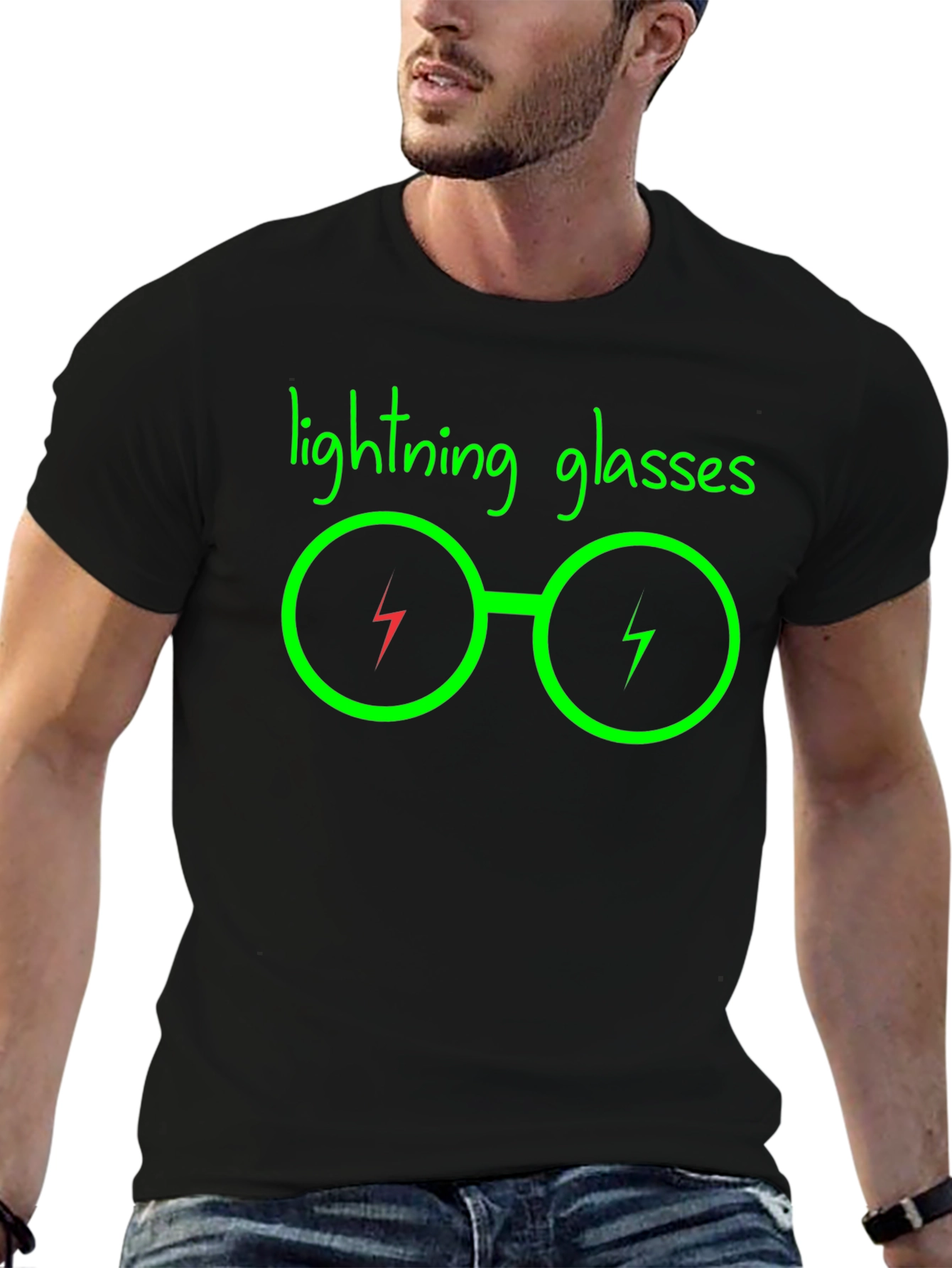 Lightning Glasses Graphic Black T-Shirt
