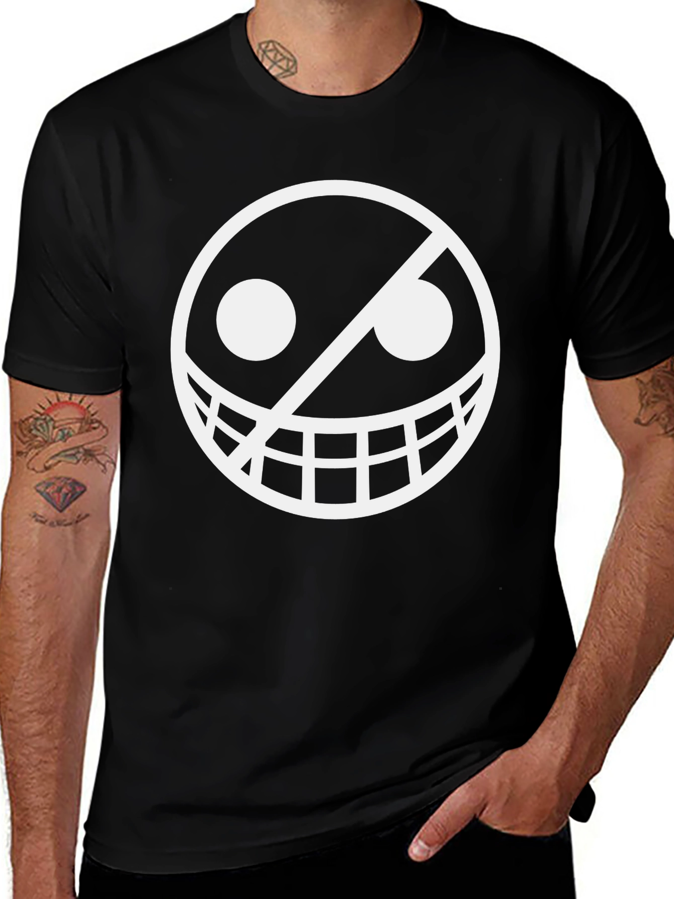 Smiley Face Graphic Tee - Black Crew Neck T-Shirt