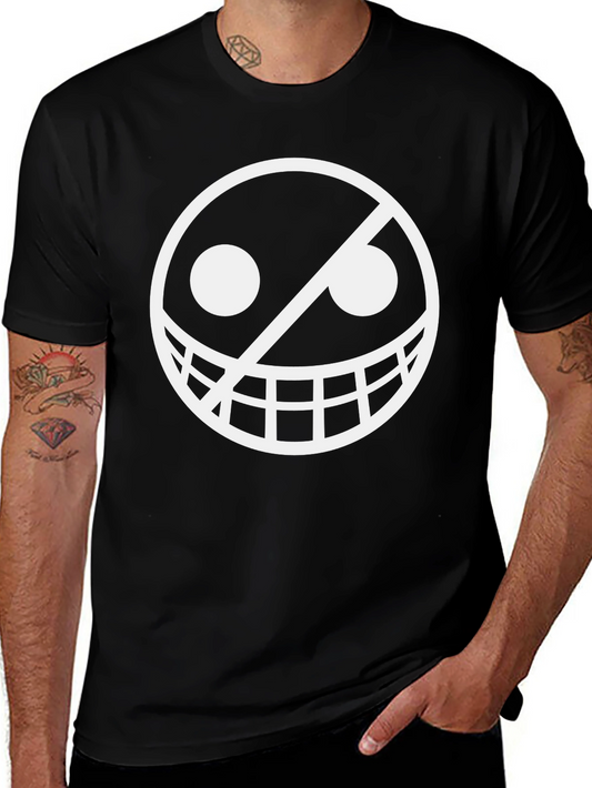Smiley Face Graphic Tee - Black Crew Neck T-Shirt