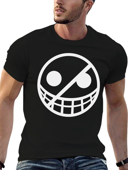 Smiley Face Graphic Tee - Black Crew Neck T-Shirt