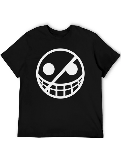 Smiley Face Graphic Tee - Black Crew Neck T-Shirt