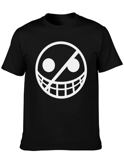 Smiley Face Graphic Tee - Black Crew Neck T-Shirt