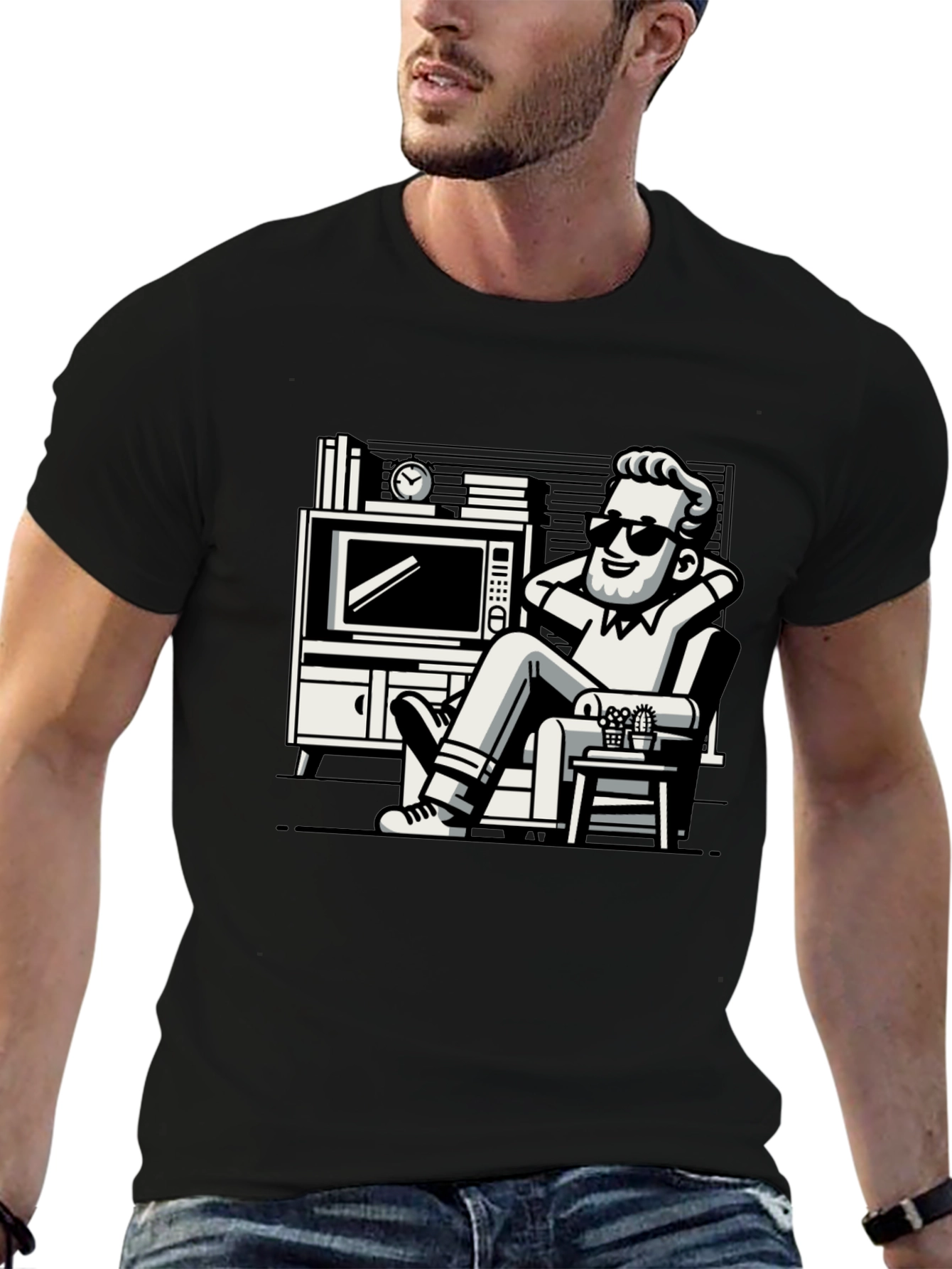 Relaxing Man Cartoon Graphic T-Shirt