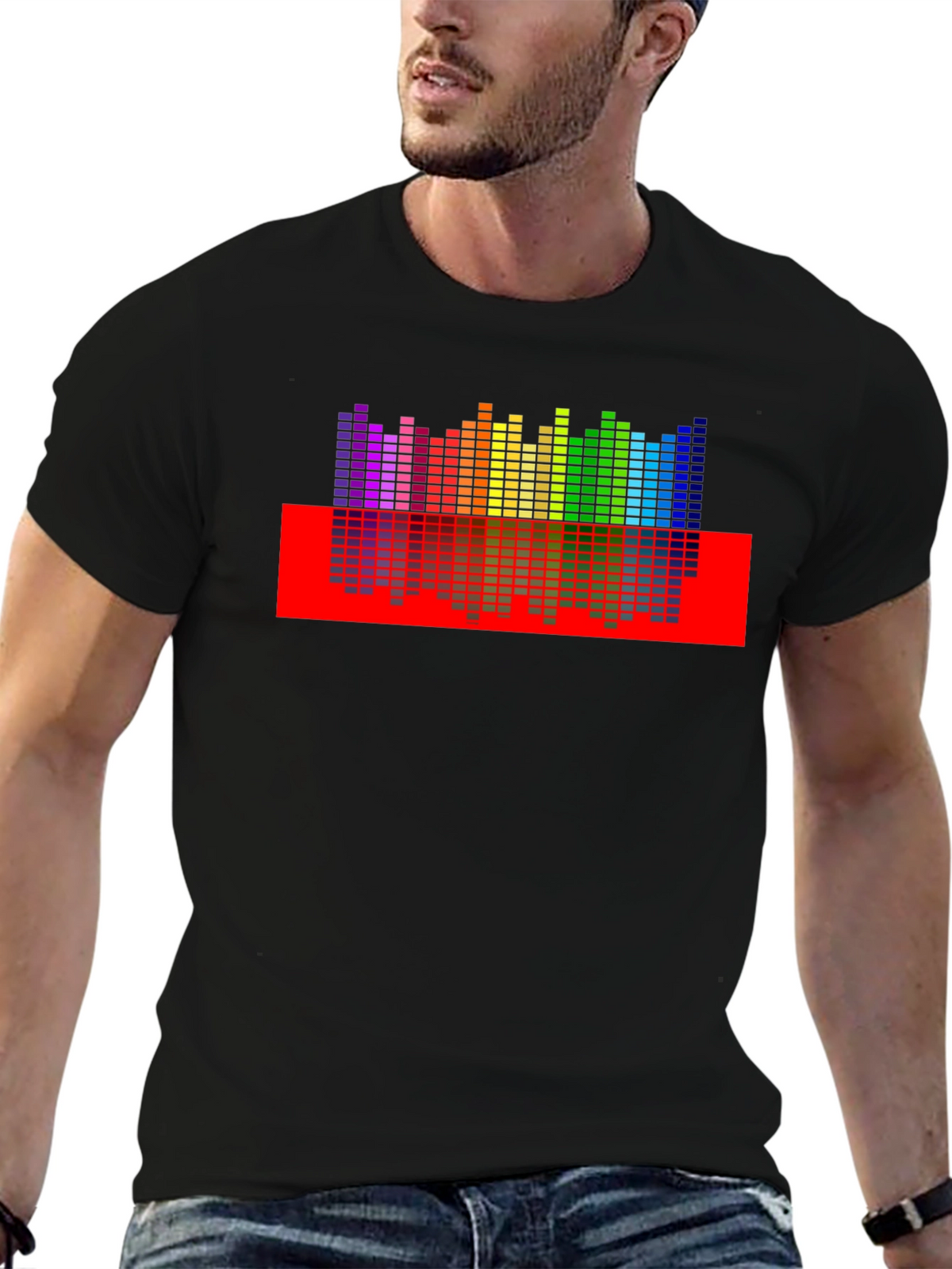 Rainbow Equalizer Graphic Print Black T-Shirt