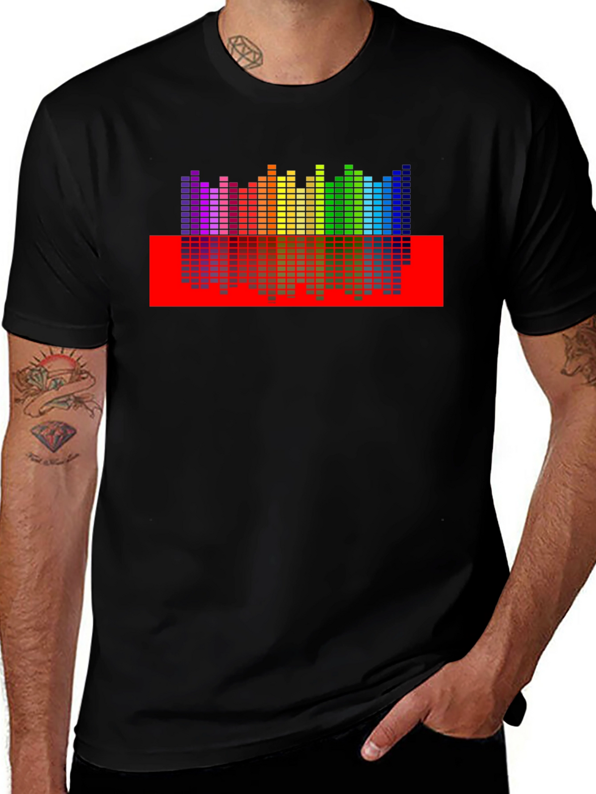 Rainbow Equalizer Graphic Print Black T-Shirt