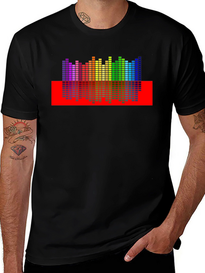 Rainbow Equalizer Graphic Print Black T-Shirt