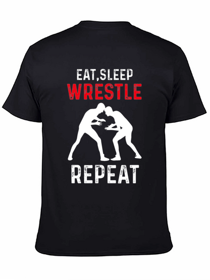 Eat Sleep Wrestle Repeat Black Graphic Tee