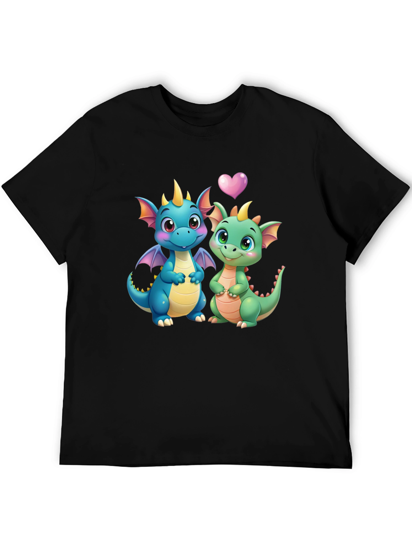 Cute Dragon Couple Graphic Tee - Black