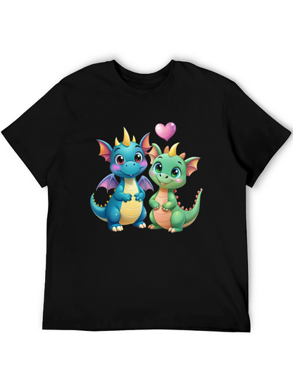 Cute Dragon Couple Graphic Tee - Black