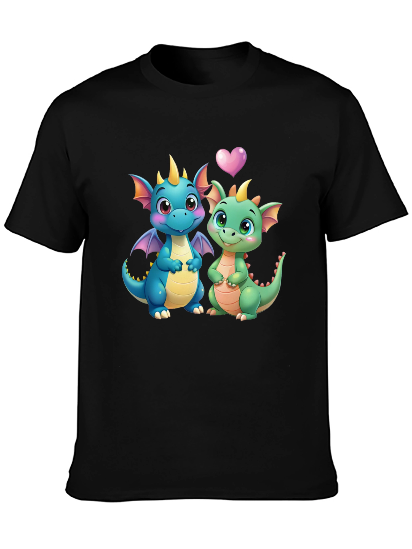 Cute Dragon Couple Graphic Tee - Black