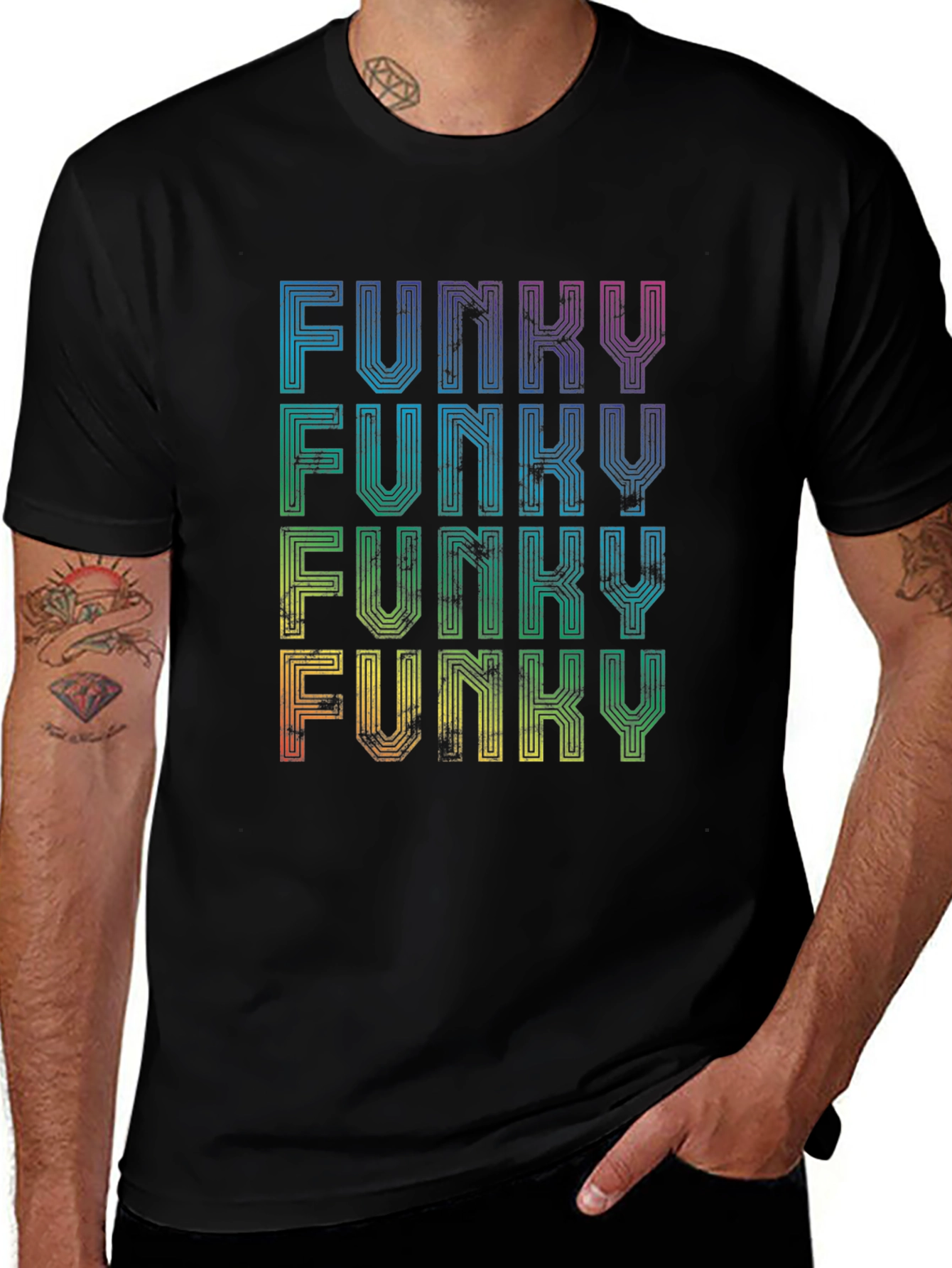 Funky Retro Graphic Tee - Rainbow Text Design