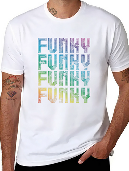 Funky Retro Graphic Tee - Rainbow Text Design